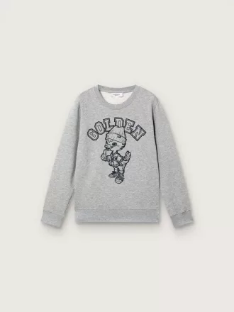 Felpa girocollo Journey per bambino in cotone grigio melange con stampa mascotte