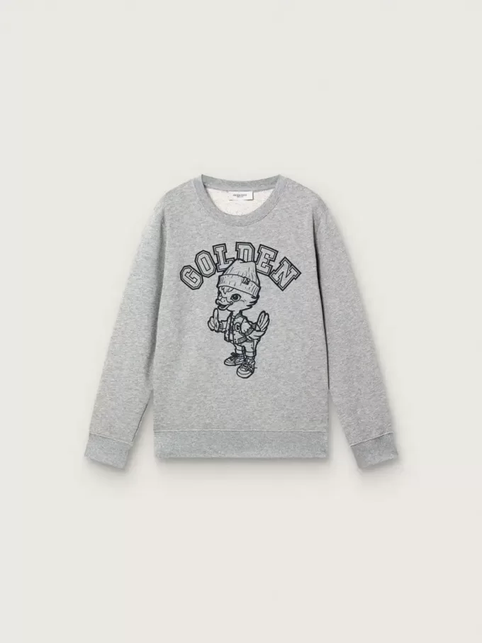 Felpa girocollo Journey per bambino in cotone grigio melange con stampa mascotte