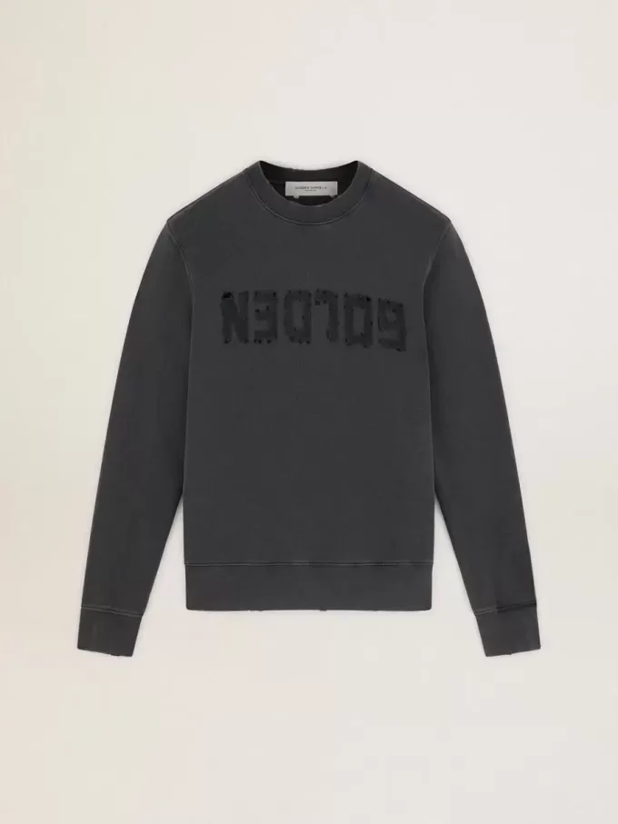 Felpa grigia da uomo con logo e trattamento effetto consumato Felpa grigia da uomo con logo e trattamento effetto consumato