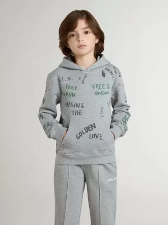 Felpa grigia per bambini con scritte multicolori stampate