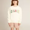Felpa in bianco invecchiato con scritta multicolore Golden sul davanti