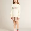 Felpa in bianco invecchiato con scritta multicolore Golden sul davanti