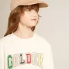 Felpa in bianco invecchiato con scritta multicolore Golden sul davanti
