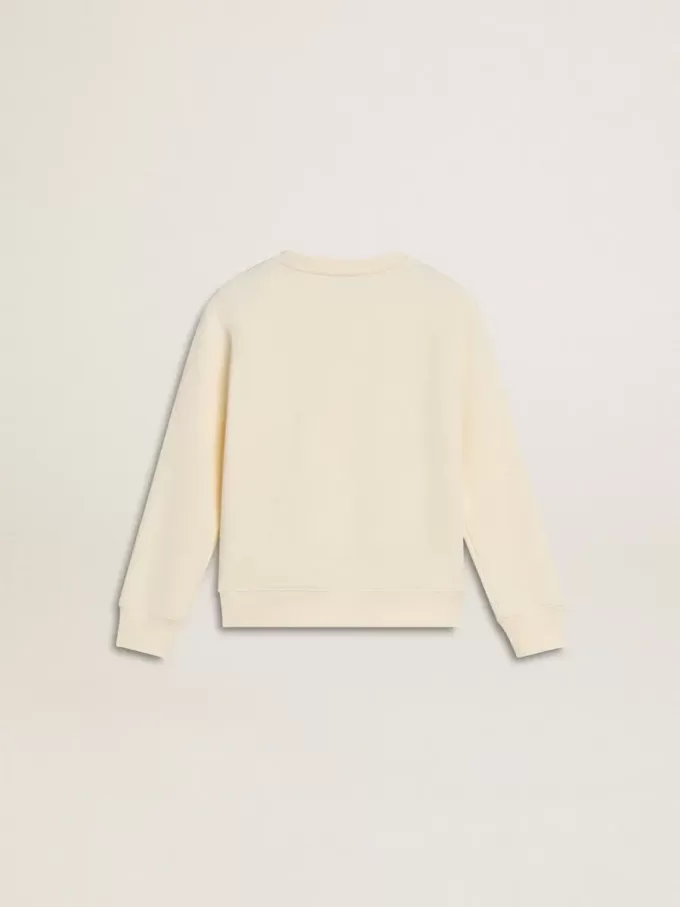 Felpa in bianco invecchiato con scritta multicolore Golden sul davanti