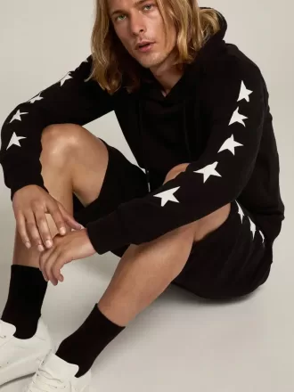 Felpa nera Alighiero Star Collection con stelle bianche a contrasto