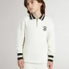 Felpa polo bianca in cotone per bambini con ricamo sul petto e stampa sul retro