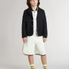 Felpa polo bianca in cotone per bambini con ricamo sul petto e stampa sul retro