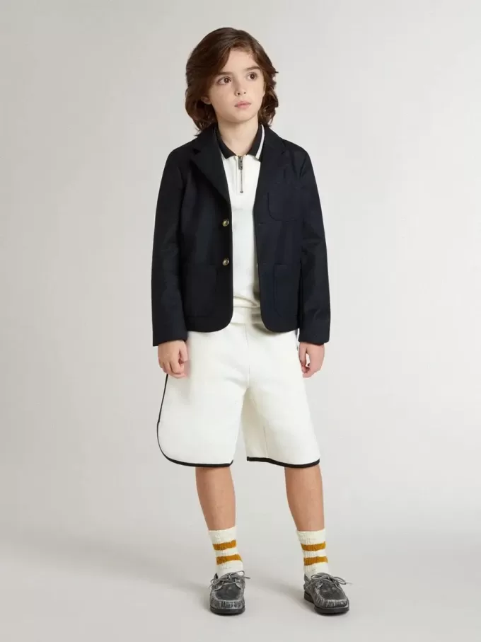 Felpa polo bianca in cotone per bambini con ricamo sul petto e stampa sul retro