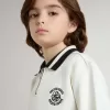 Felpa polo bianca in cotone per bambini con ricamo sul petto e stampa sul retro