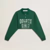 Felpa polo corta da donna verde con stampa