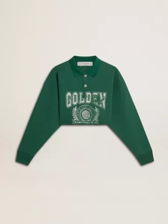 Felpa polo corta da donna verde con stampa