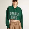 Felpa polo corta da donna verde con stampa
