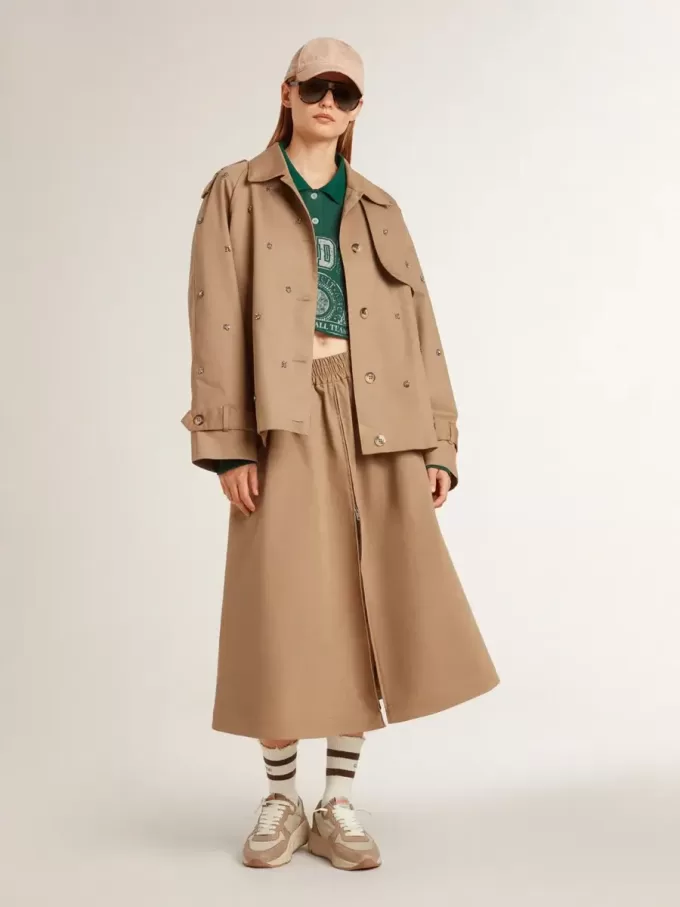 Felpa polo corta da donna verde con stampa