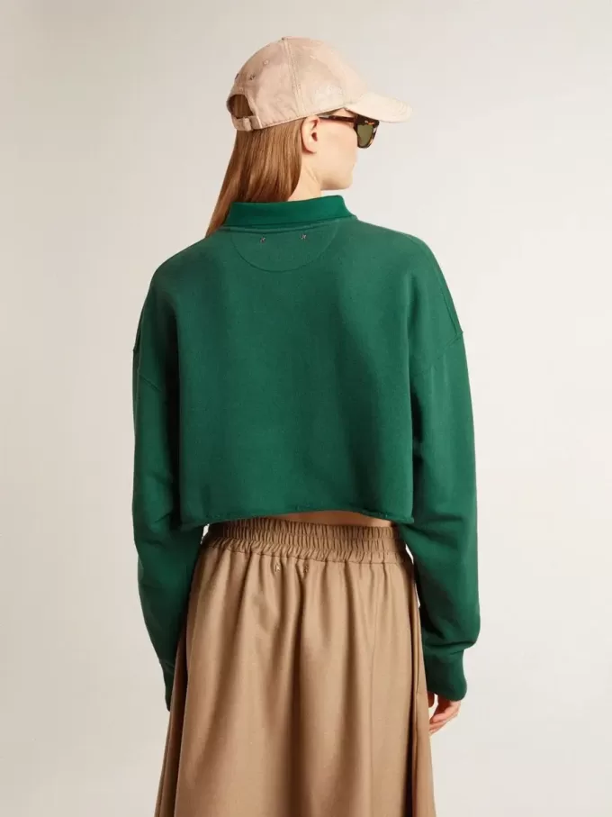 Felpa polo corta da donna verde con stampa