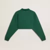 Felpa polo corta da donna verde con stampa