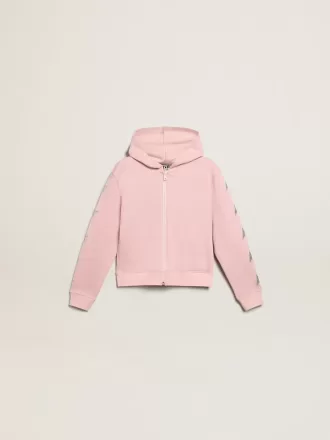 Felpa rosa con cappuccio e stelle glitterate argento