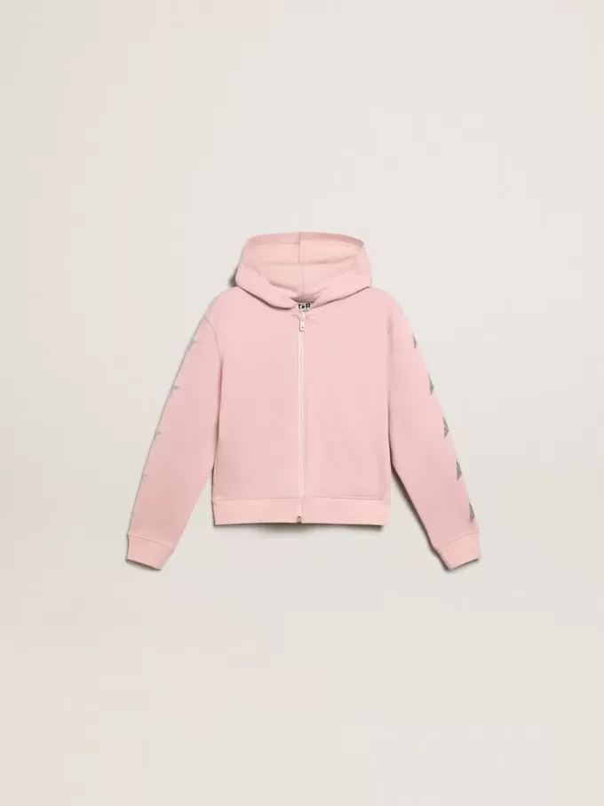 Felpa rosa con cappuccio e stelle glitterate argento Felpa rosa con cappuccio e stelle glitterate argento