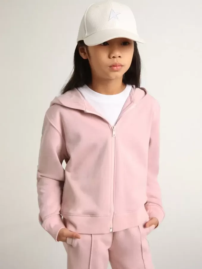 Felpa rosa con cappuccio e stelle glitterate argento Felpa rosa con cappuccio e stelle glitterate argento
