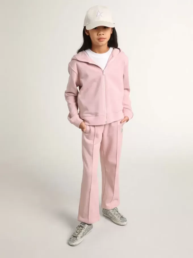 Felpa rosa con cappuccio e stelle glitterate argento Felpa rosa con cappuccio e stelle glitterate argento