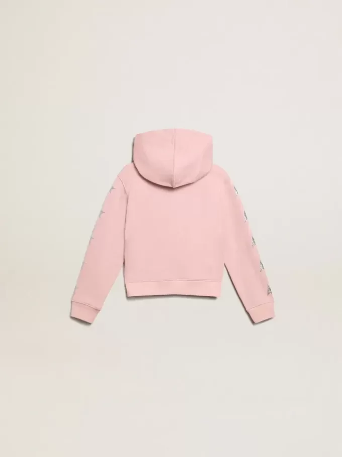 Felpa rosa con cappuccio e stelle glitterate argento Felpa rosa con cappuccio e stelle glitterate argento