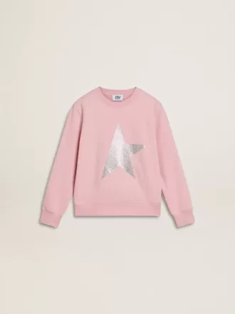 Felpa rosa con maxi stella in glitter argento sul davanti