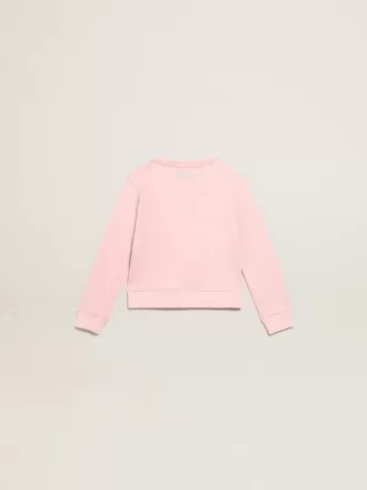 Felpa rosa con maxi stella in glitter argento sul davanti