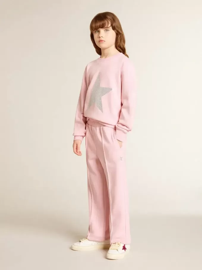 Felpa rosa con maxi stella in glitter argento sul davanti Felpa rosa con maxi stella in glitter argento sul davanti