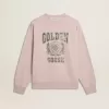 Felpa unisex girocollo color rosa antico con stampa logo verde