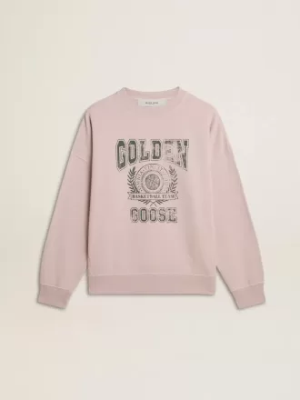 Felpa unisex girocollo color rosa antico con stampa logo verde