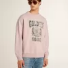 Felpa unisex girocollo color rosa antico con stampa logo verde