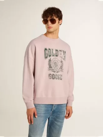 Felpa unisex girocollo color rosa antico con stampa logo verde