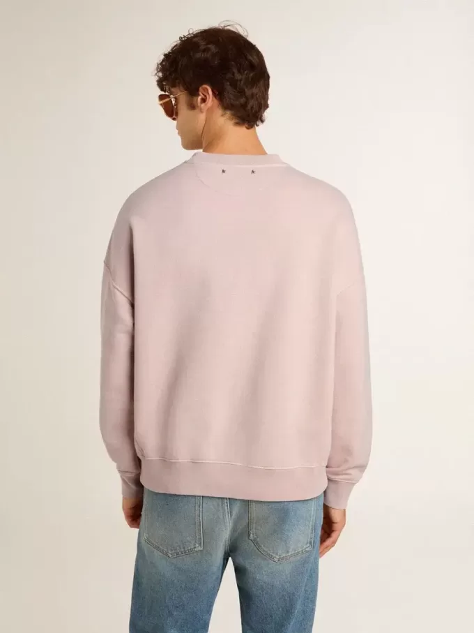 Felpa unisex girocollo color rosa antico con stampa logo verde