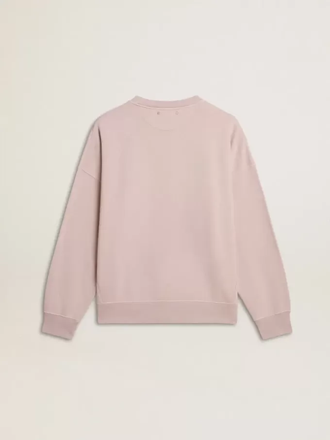 Felpa unisex girocollo color rosa antico con stampa logo verde