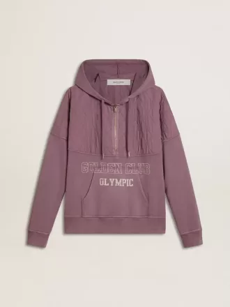 Felpa unisex in cotone color malva con stampa sul davanti