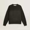 Felpa unisex in cotone nero consumato con ricamo del logo