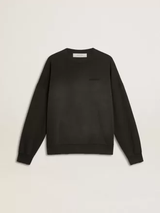 Felpa unisex in cotone nero consumato con ricamo del logo Felpa unisex in cotone nero consumato con ricamo del logo