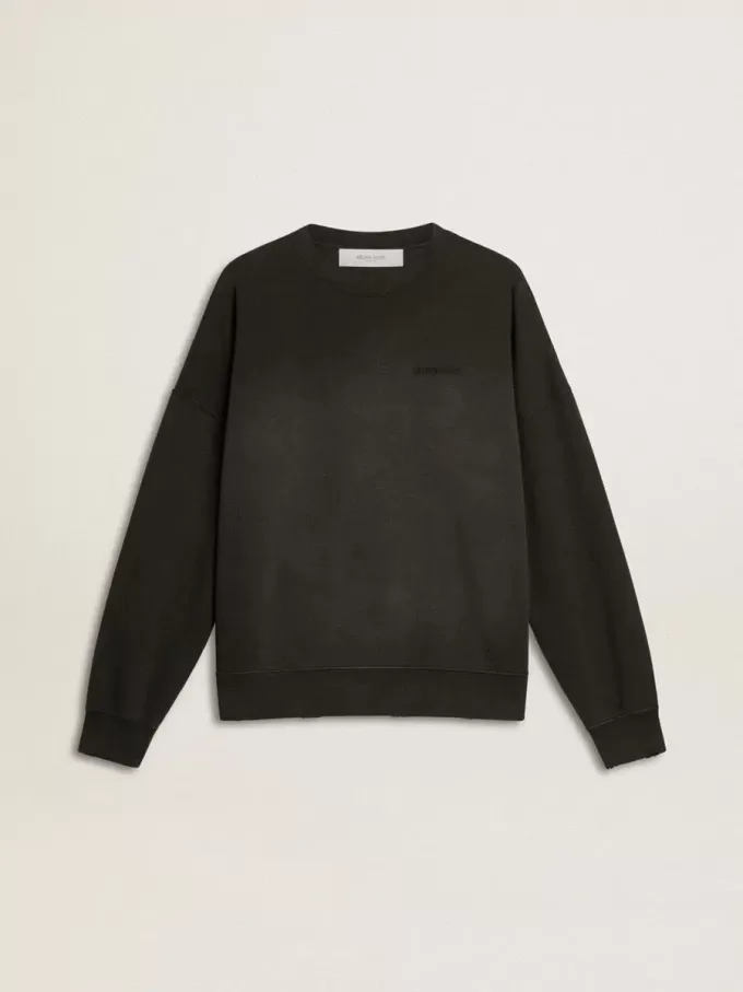 Felpa unisex in cotone nero consumato con ricamo del logo