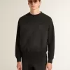 Felpa unisex in cotone nero consumato con ricamo del logo