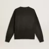 Felpa unisex in cotone nero consumato con ricamo del logo