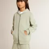 Felpa verde chiaro con chiusura zip