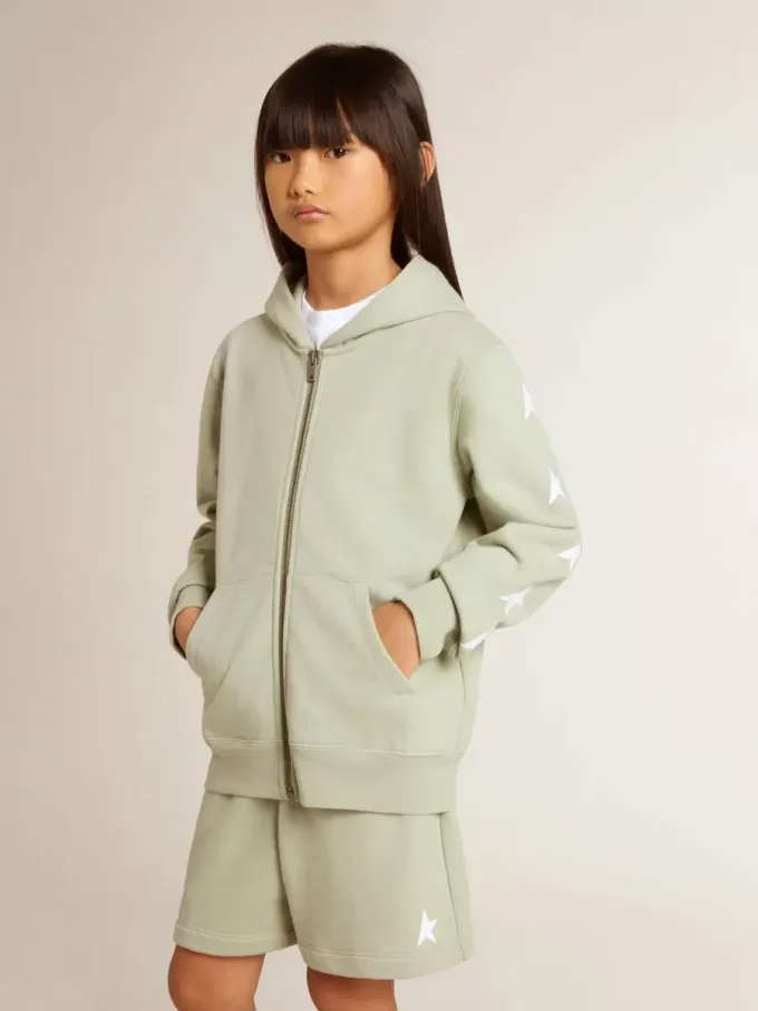 Felpa verde chiaro con chiusura zip