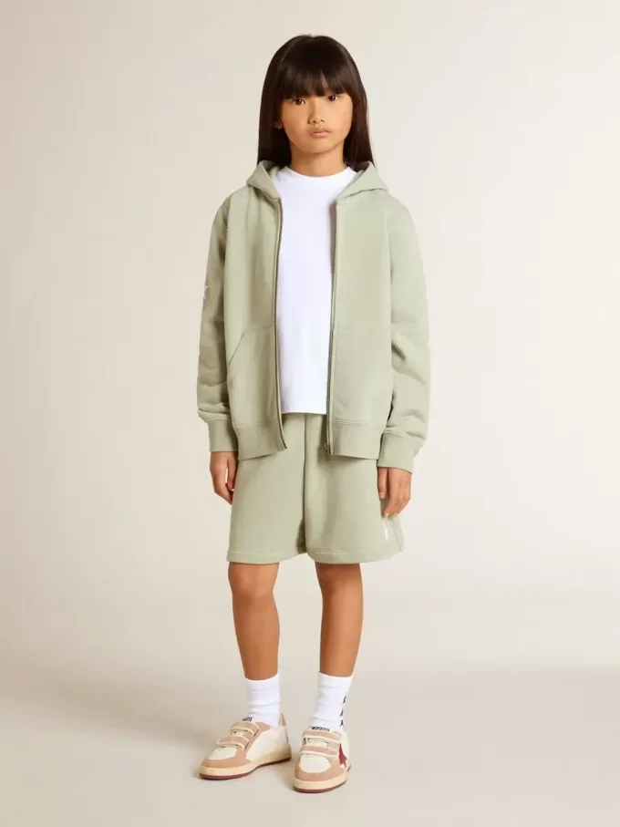Felpa verde chiaro con chiusura zip