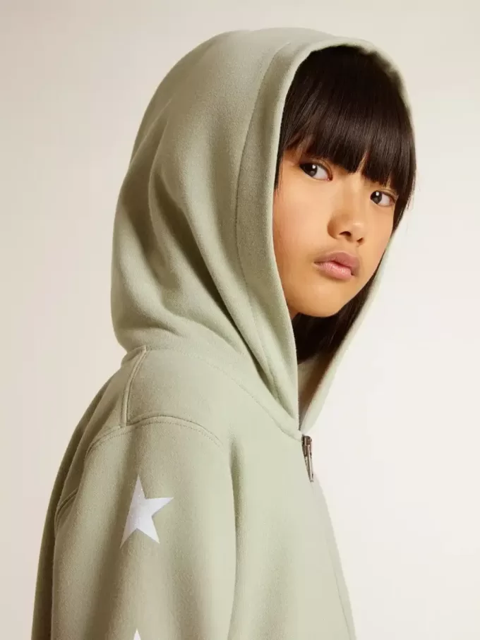 Felpa verde chiaro con chiusura zip