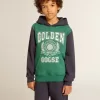 Felpa verde e blu con cappuccio e stampa per bambino Felpa verde e blu con cappuccio e stampa per bambino