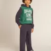 Felpa verde e blu con cappuccio e stampa per bambino Felpa verde e blu con cappuccio e stampa per bambino