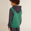 Felpa verde e blu con cappuccio e stampa per bambino Felpa verde e blu con cappuccio e stampa per bambino