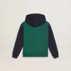 Felpa verde e blu con cappuccio e stampa per bambino Felpa verde e blu con cappuccio e stampa per bambino