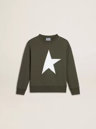 Felpa verde scuro da bambino con maxi stella bianca sul davanti