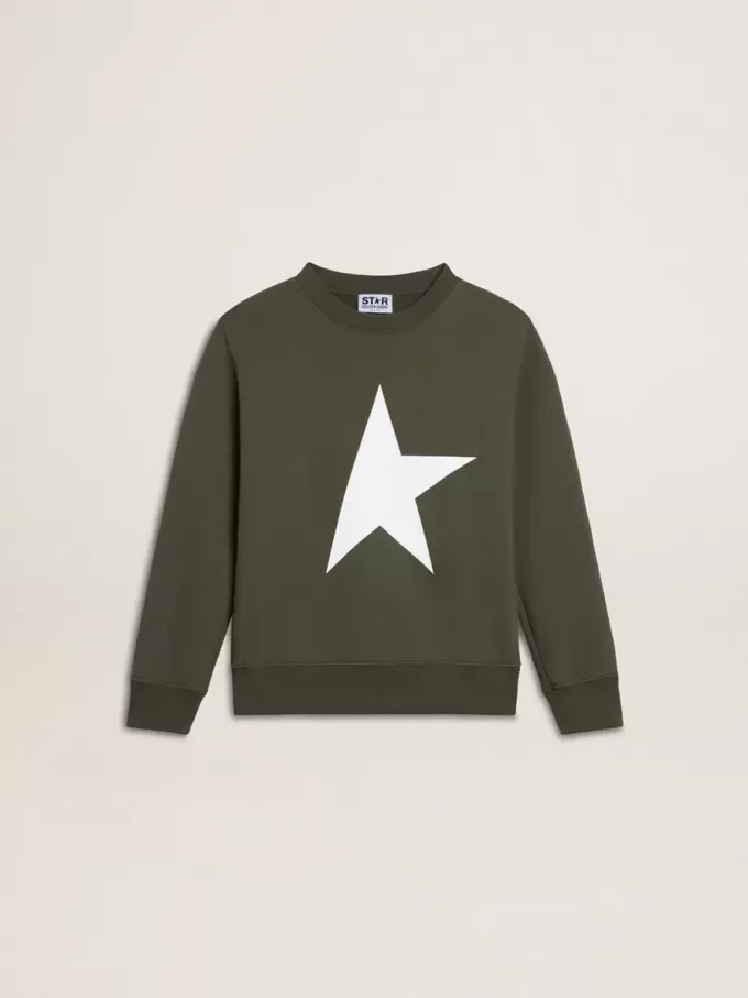 Felpa verde scuro da bambino con maxi stella bianca sul davanti