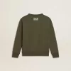 Felpa verde scuro da bambino con maxi stella bianca sul davanti